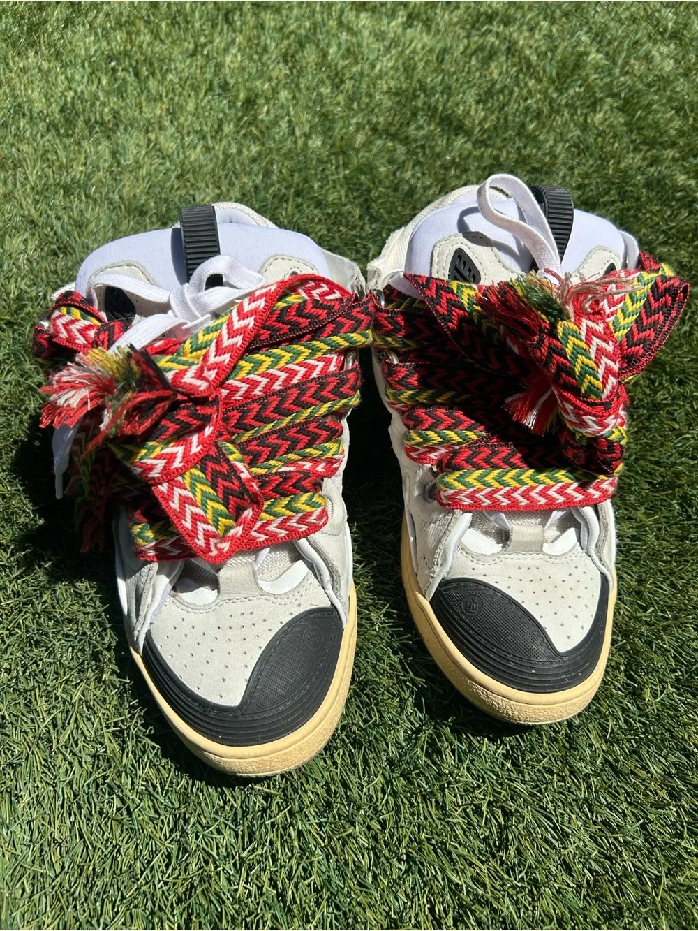 Lanvin White Sneakers with Multicolor Red Accent Laces